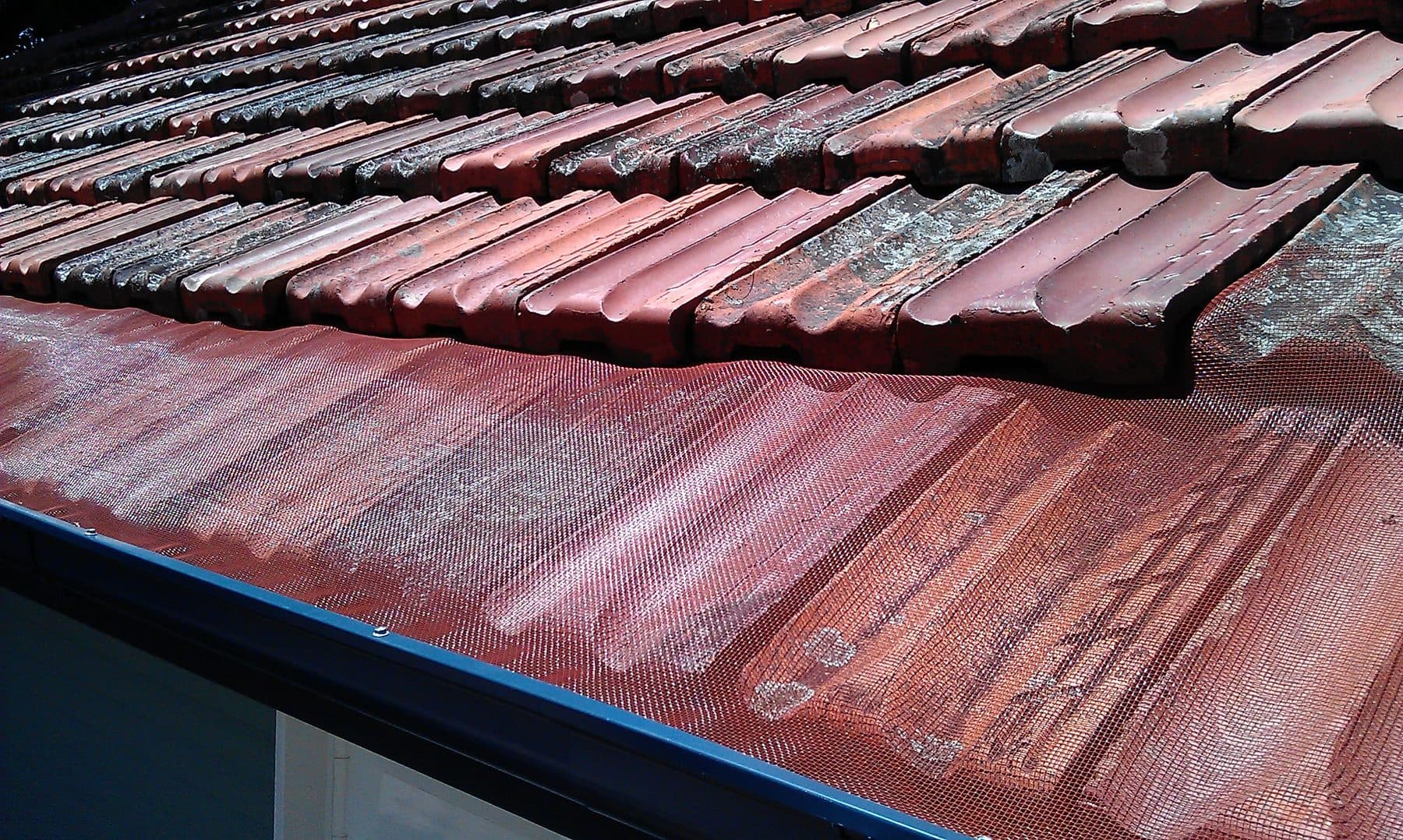 Gutter guard on an older terracotta tile roof